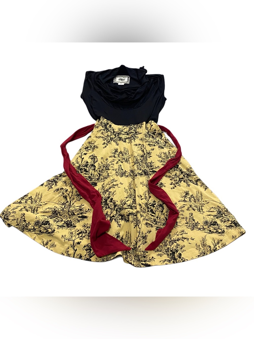 Effie's Heart Fit & Flare Cowl Neck Belted Dress Toile Print Sleeveless Size L